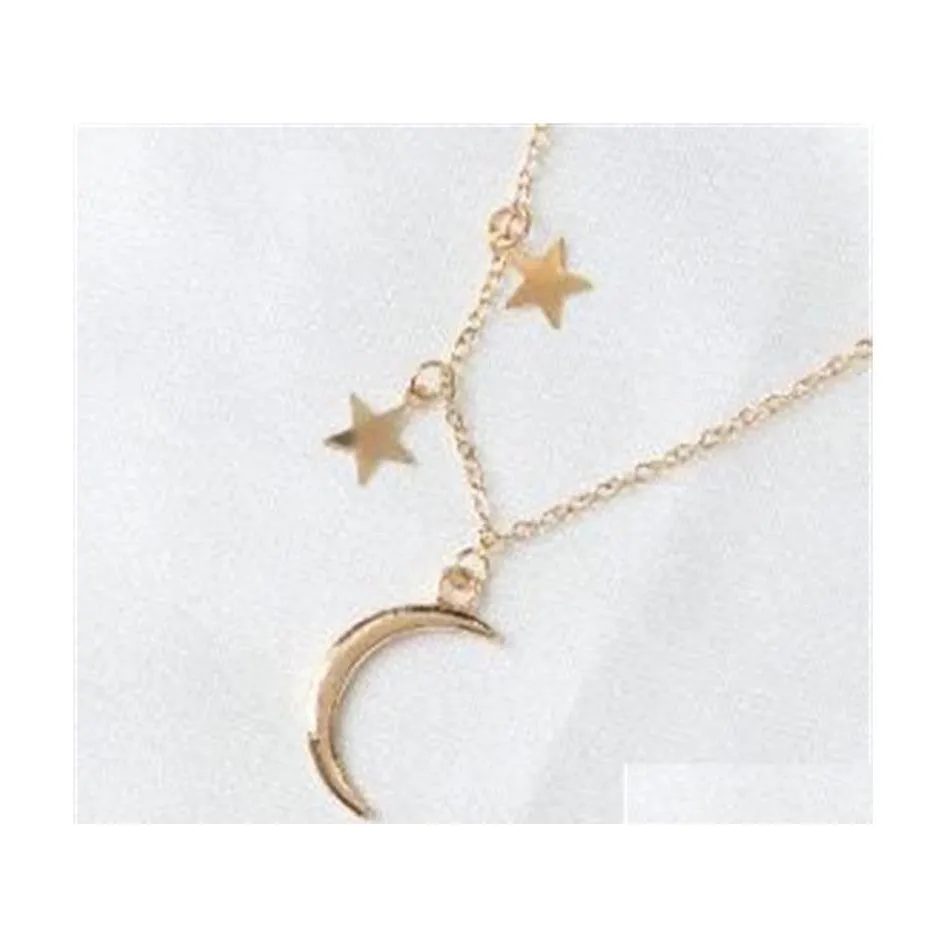 Pendant Necklaces European And American Foreign Trade Jewelry Romantic Couple Metal Moon Star Combination Female Clavicle Necklace 2 Dhnmk