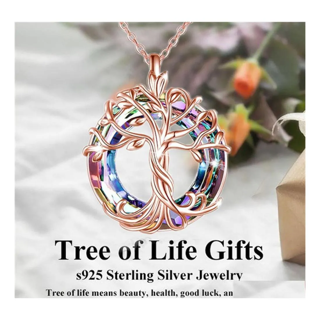 Collane con ciondolo Sier Celtic Family Tree Of Life Collana per le donne Rotondo Arcobaleno Cristallo Regalo di compleanno Ragazze amiche Mamma all'ingrosso Dhqmv