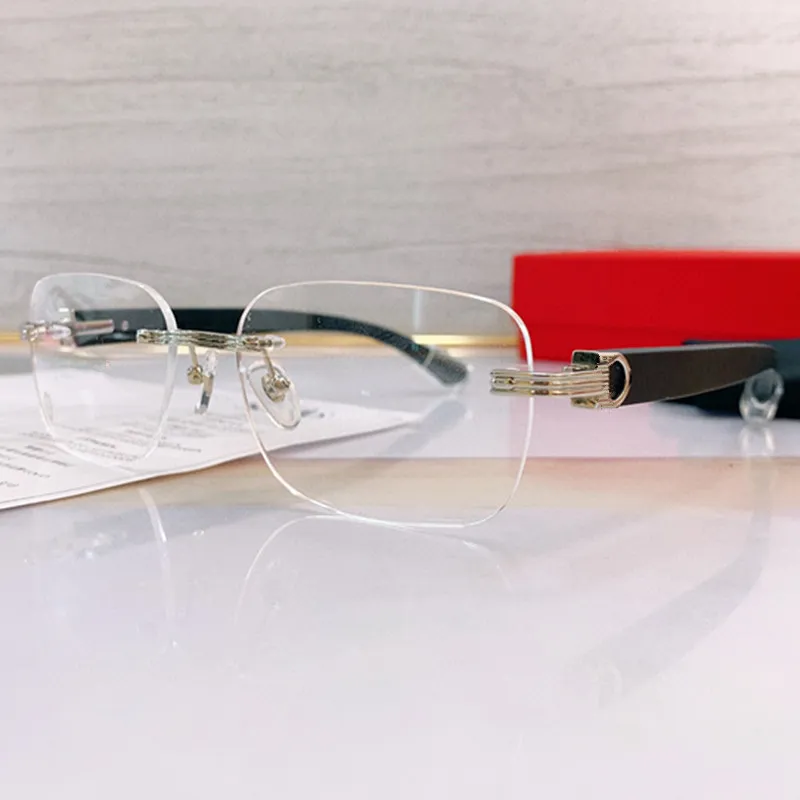 Save Big on Bulk Rimless Eyeglasses Frames Rimless Eyeglasses Mens: Large  Rectangular Lightweight Titanium Frame With Wooden Temples Unisex Design  For