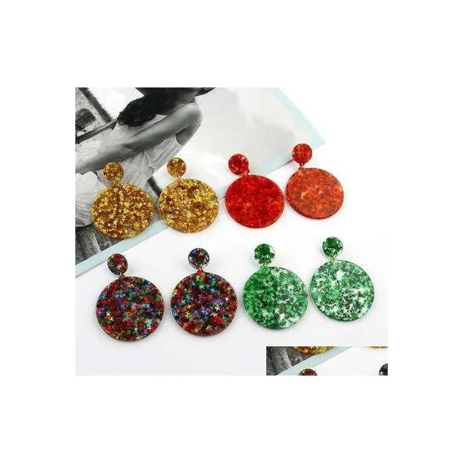 Andere kleuren Bling Pailletten Ster Oorbellen Ronde Sieraden Acryl Hars Dangle Drop Earring Voor Dames Mode Accessoires M383Y F