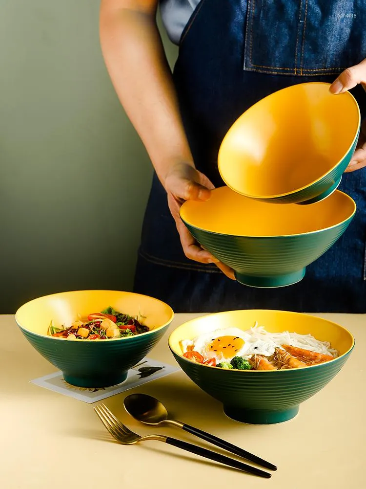 Kommen Japanse stijl ramen bowl Home Noordse keramische Ceramic Creative Noodle Trumpet-vormig draadgerei Glad geglazuurd 7/8 inch
