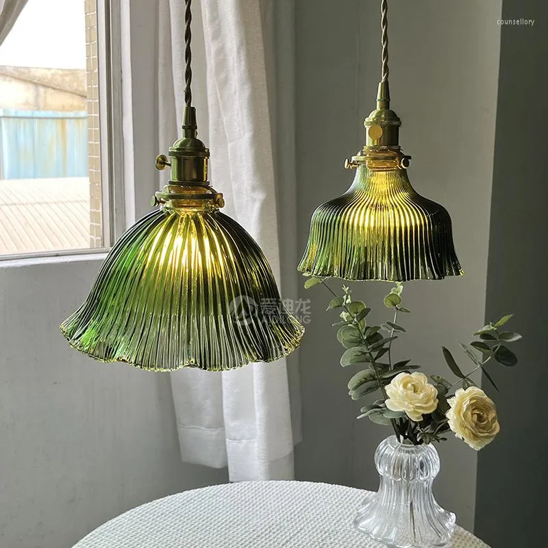 Pendant Lamps Nordic Style Retro Green Minimalist Flower Chandelier Restaurant Bedroom Balcony Bar Homestay Corridor Atmosphere