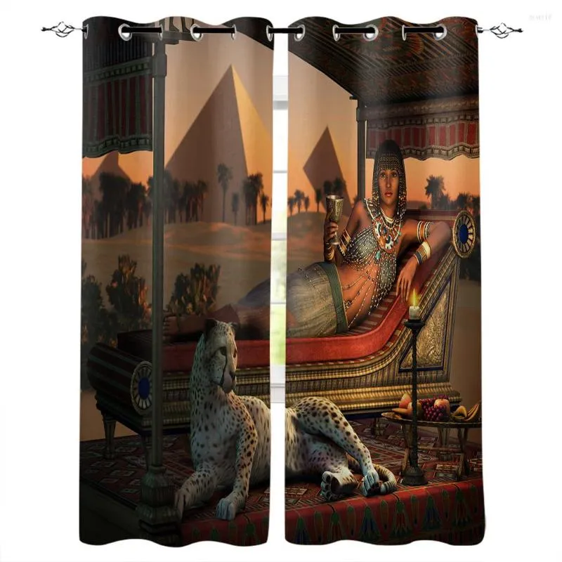 Elegant Egyptian Lady Taming Cheetah Curtains For Modern Living Room