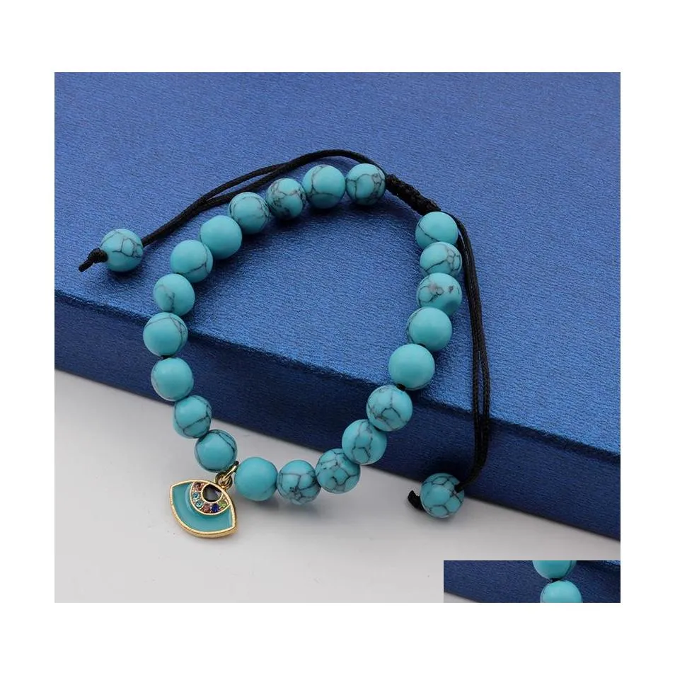 Charm armband mode smycken onda ögon hänge turkois pärlstav armband blå pärlor droppleverans dhzge