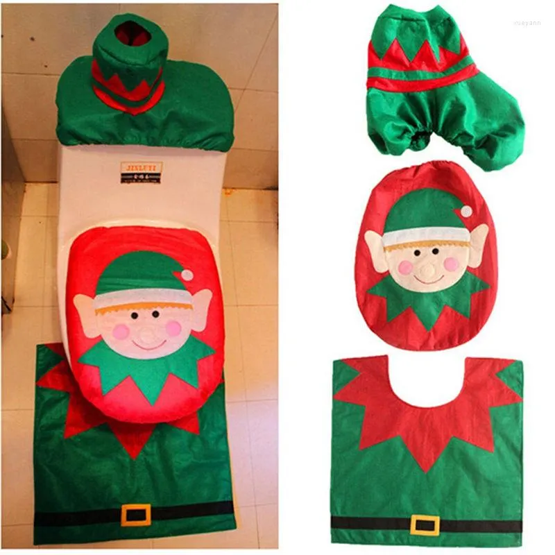 Cubiertas de asiento de inodoro Baño Cubierta de Navidad Decoraciones para el hogar Santa Muñeco de nieve Almohadilla de pie ecológica Tanque de agua