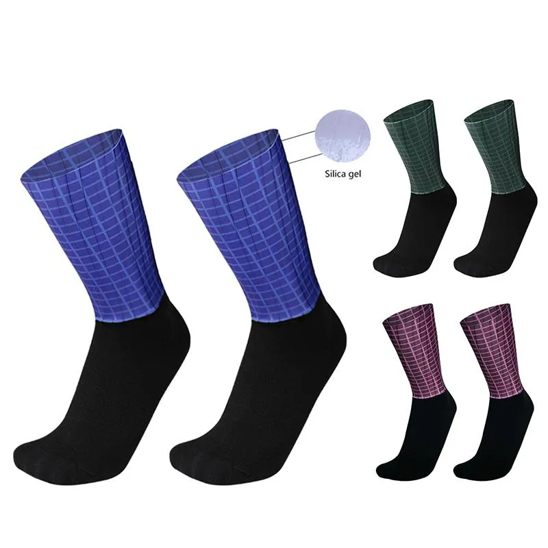 Sport-Socken, kariert, Radfahren, rutschfest, Silikon, für Herren und Damen, kühl, atmungsaktiv, Sommer, Aero, Fahrrad, Calcetines Ciclismo