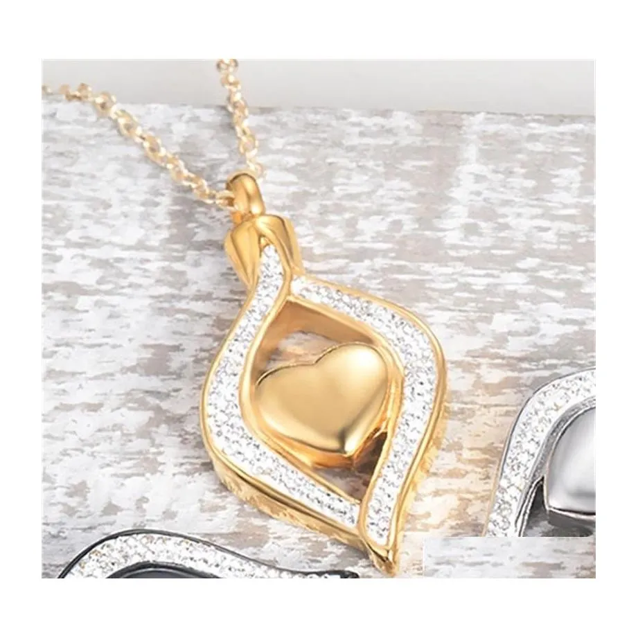 Pendant Necklaces Crystal Teardrop Heart Cremation Urn Memorial Necklace For Women Stainless Steel Ashes Holder Keepsake Jewelry1 72 Dhbwo