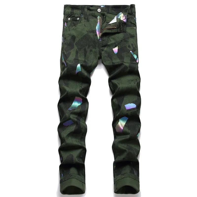 Harajuku Men's Jeans Bear Print Jeans Straight Loose Old