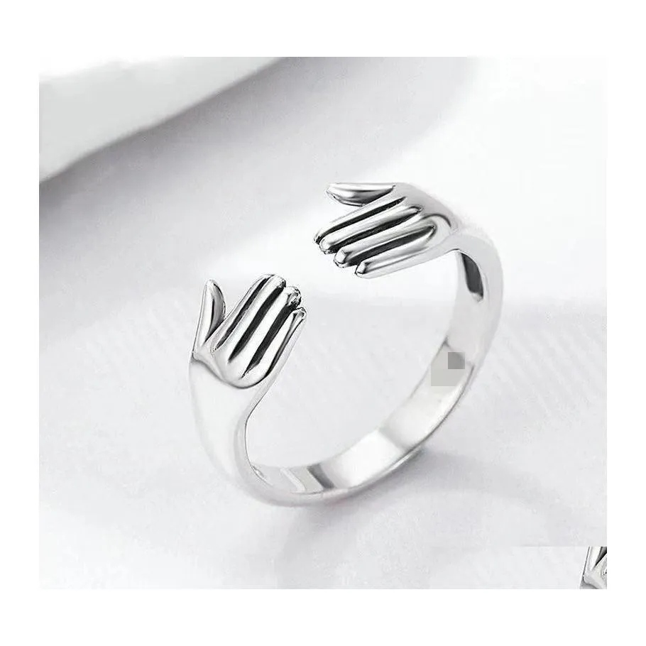 Band Rings Metal Alloy Plated Sier Hand Hing Hands Open Ring For Women Girls Men Jewelry Hug Adjustable 2162 Drop Delivery Dh029