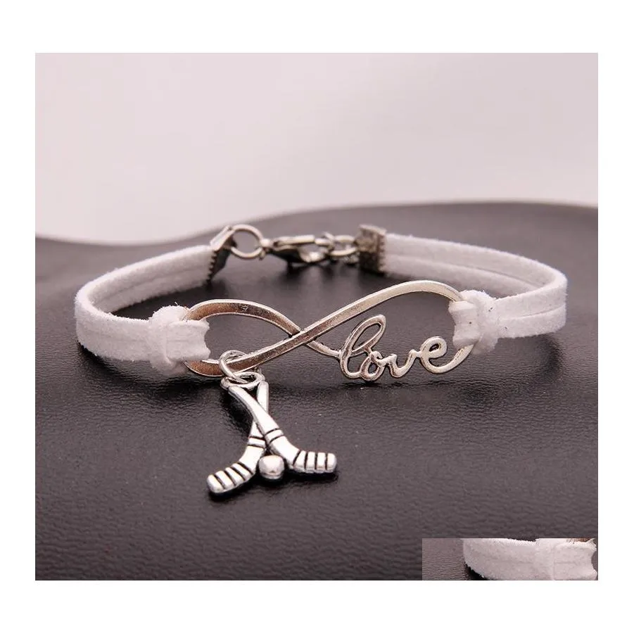 Braccialetti con ciondoli Pipistrello da hockey Sport Donna Infinity Love Veet String Rope Warp Bangle per uomo S Gioielli di moda semplici In Bk Drop Delive Otai8