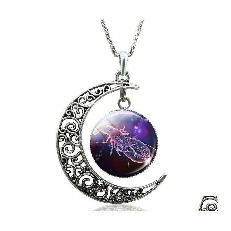 Pendentif Colliers Classique 12 Constellation Verre Lune Clavicule Chaîne Collier Cadeaux D'anniversaire Pour Les Femmes Drop Delivery Bijoux Pendentifs Otkjd