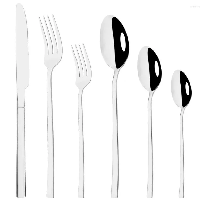 Juegos de vajilla Cubiertos Vajilla occidental de acero inoxidable Hogar Postre Cuchara Tenedor Cuchillo Juego de cubiertos 6 Unids / set Cubiertos de plata