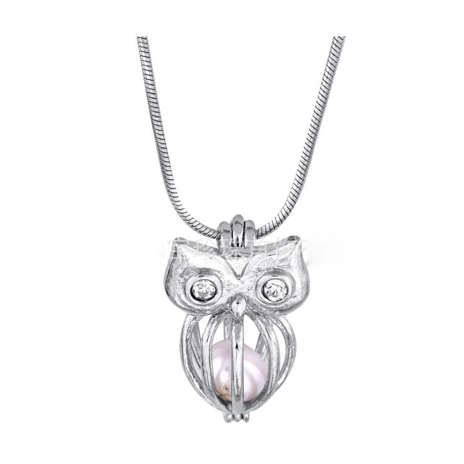 Charmes 18KGP Hibou avec des yeux de bijou brillants Cages Médaillons Souhait Perle / Gem Perles Pendentifs Montages Pour DIY Mode Belle Mignon Bijoux Dr Ot1Tr