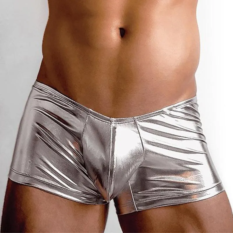 Underpants Sexy Boxer Men Underwear U Convex Big Penis Pouch Design Wonderjock PU Leather Boxershorts Gay