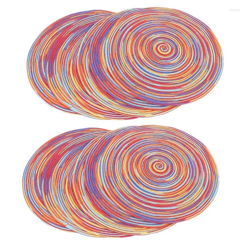 Table Mats Braided Colorful Round Place For Kitchen Dining Runner Heat Insulation Non-Slip Washable Placemats Set Of 12