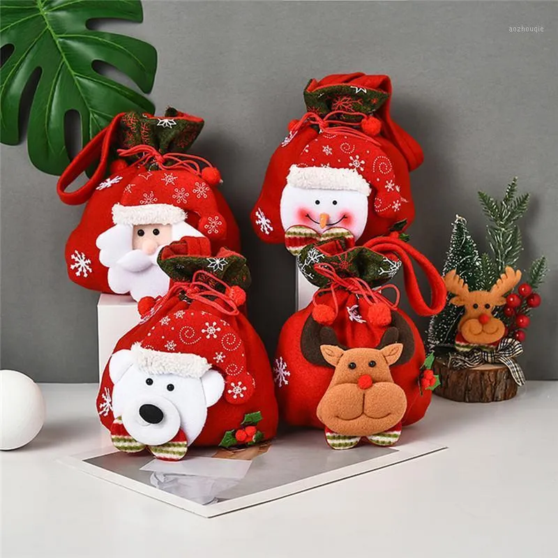 Christmas Decorations Biscuit Candy Drawstring Bag Santa Claus For Family Snowman Cloth Gift Ornaments