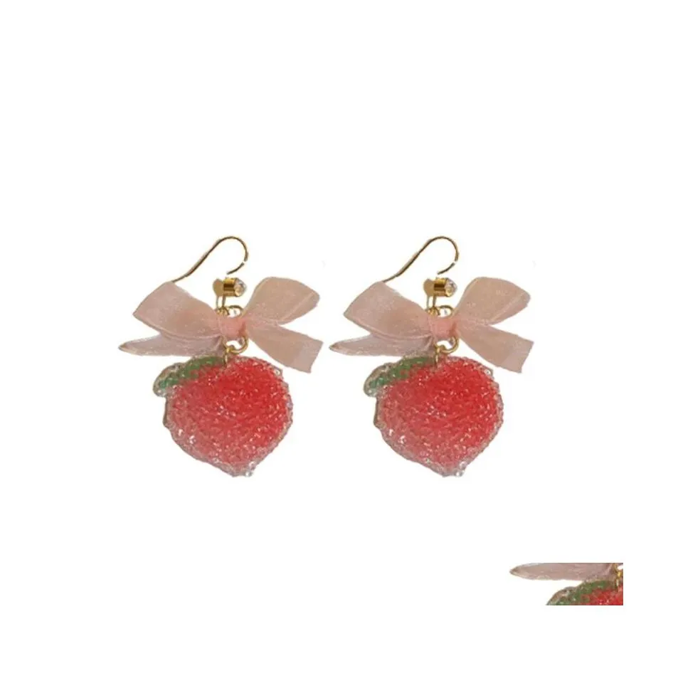 Cuelga la lámpara dulce tachonado arco Stberry Fudge Pendientes Temperamento coreano Diseño Drop Entrega Joyería Dhj8J