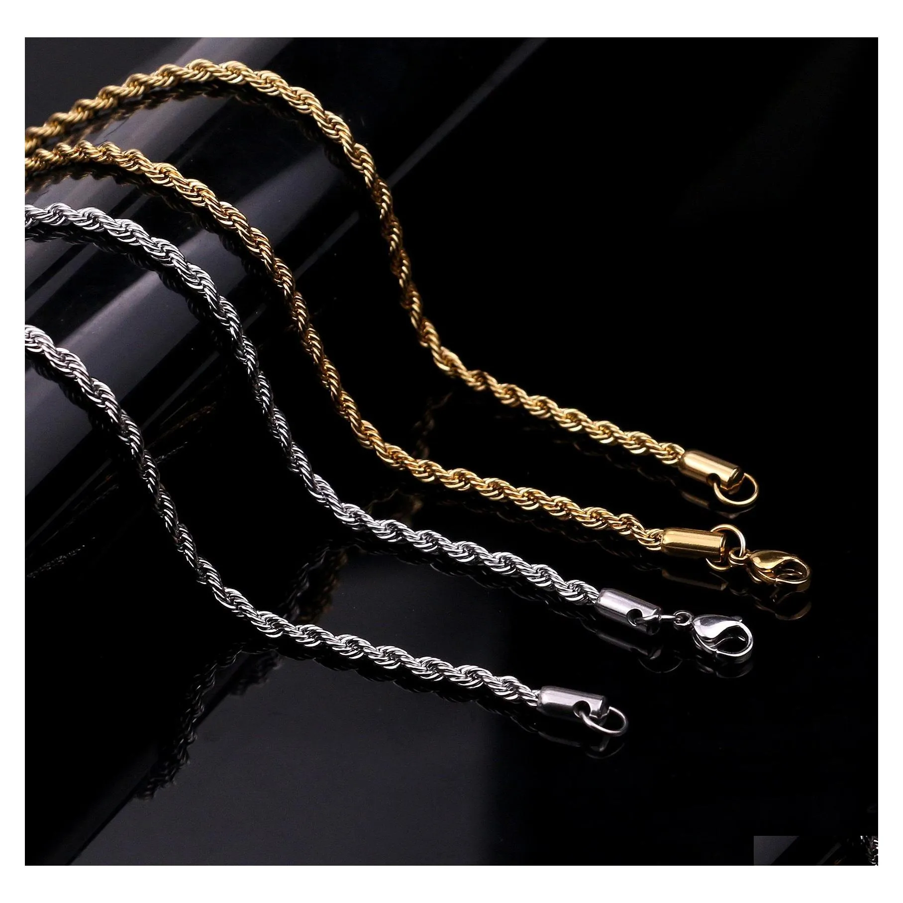 Ketten 57mm Edelstahl Twisted Rope Goldkette Halsketten für Männer Frauen Hip Hop Titan Dickes Halsband Mode Party Schmuck Geschenk Otw4H