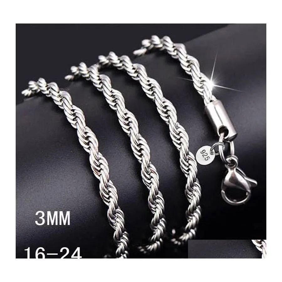 سلاسل M 925 Sterling Sier Twisted Rope Chain 1630 بوصة قلادة فاخرة للنساء الرجال أزياء المجوهرات DIY بالجملة إسقاط تسليم Otvei