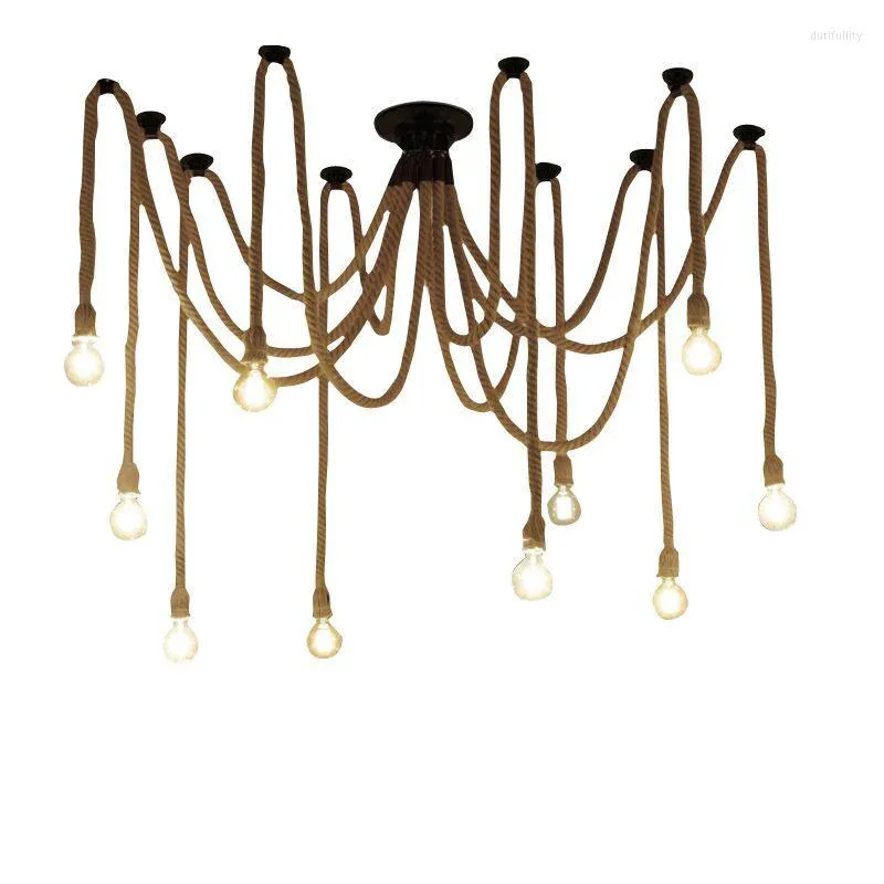 Hängslampor 6/8/10/12 Ljus Bransch Style Spider Lamp Office Clothing Store Restaurang Vintage Iron Rope Chandelier