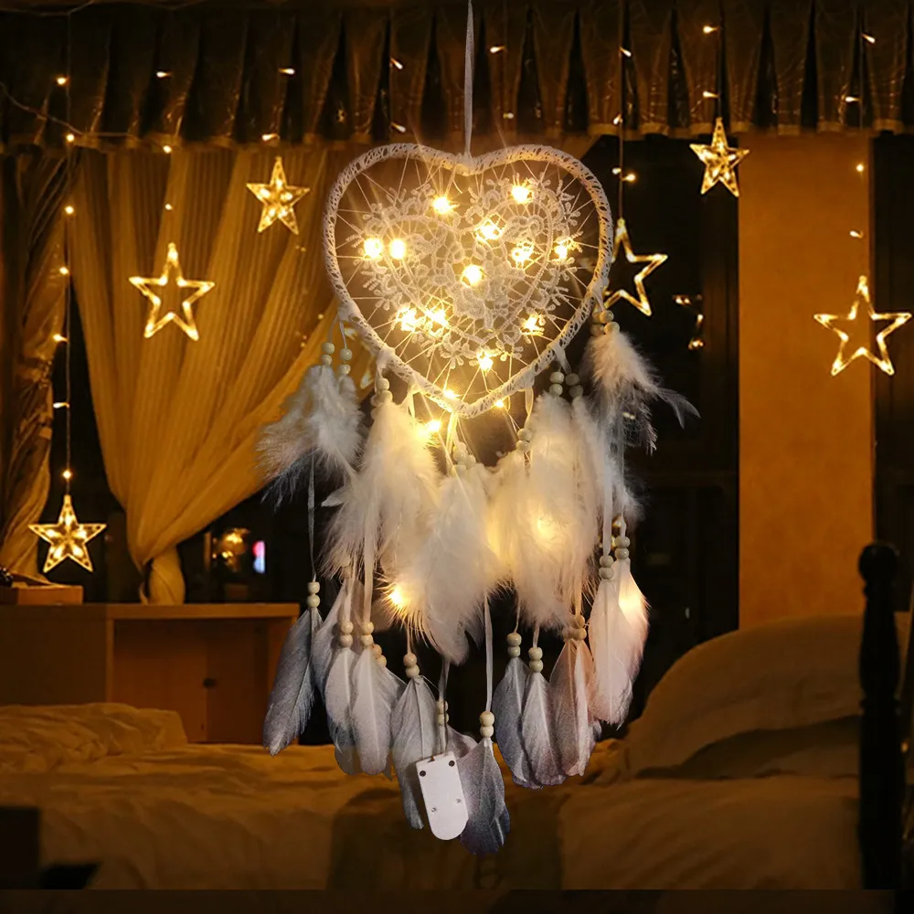 Wall Decor Heart Dream Catcher with Light Without Battery Wedding Dream Catcher Wholesale 1223894