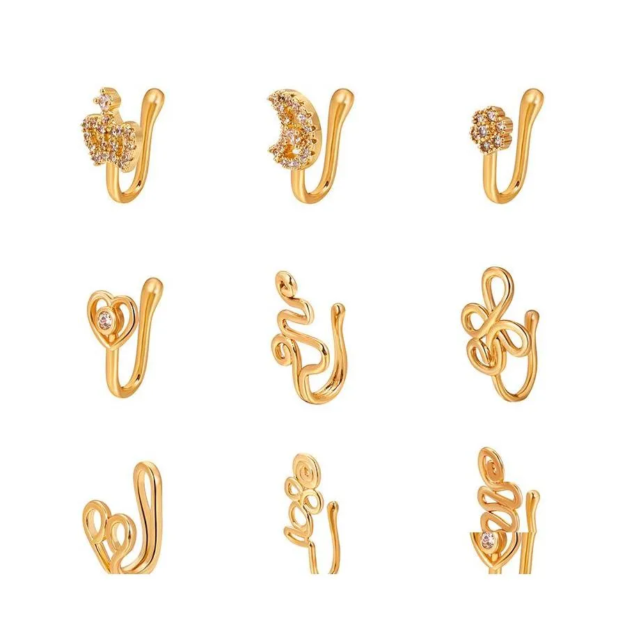 Nose Rings Studs Vintage Women Clip On Earrings Crystal Ear Cuff Non Pierced Earring Fashion Punk Rock Drop Delivery Jewelry Body Otzxc