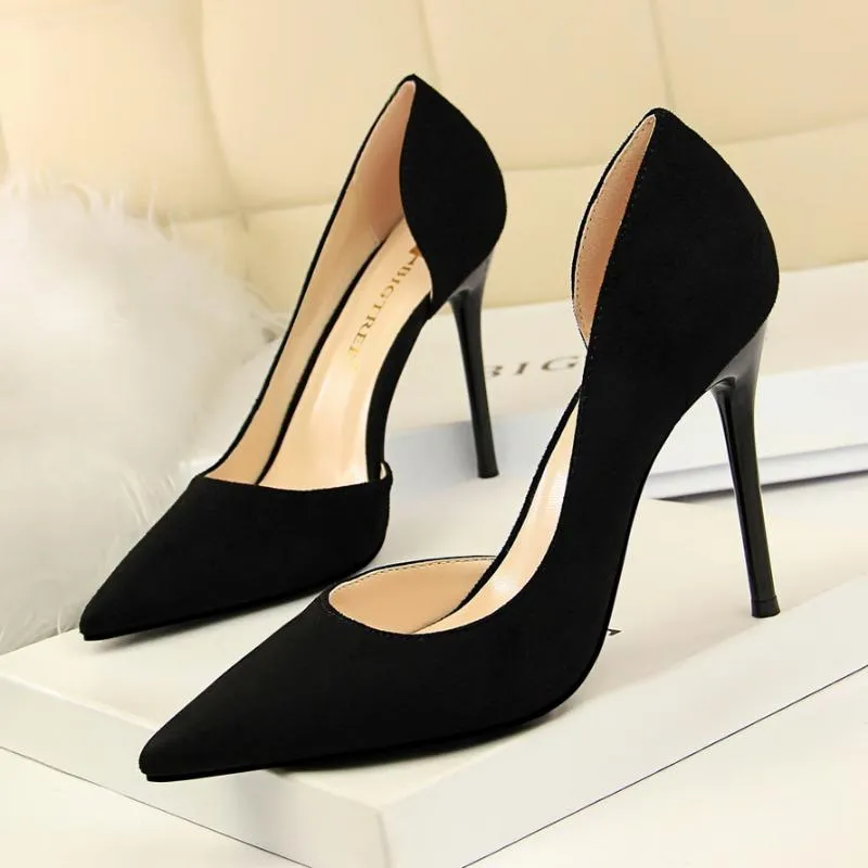 Dress Shoes 2023 6 Colors Concise Women'S OL Office Show Thin Women Pumps Solid Flock Pointed Toe Shallow Fashion High Heels