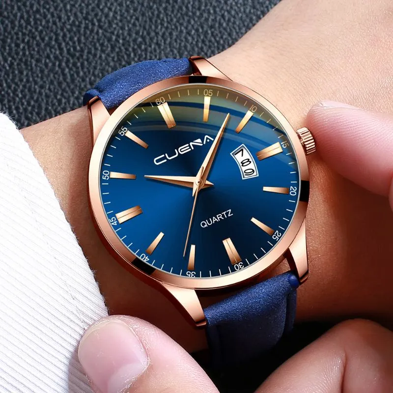 腕時計Reloj de Hombre Cuena Mens Watches Men Business Fashion Leath Watch Moon Phase Date Luminous Multi Function Sport Quartz