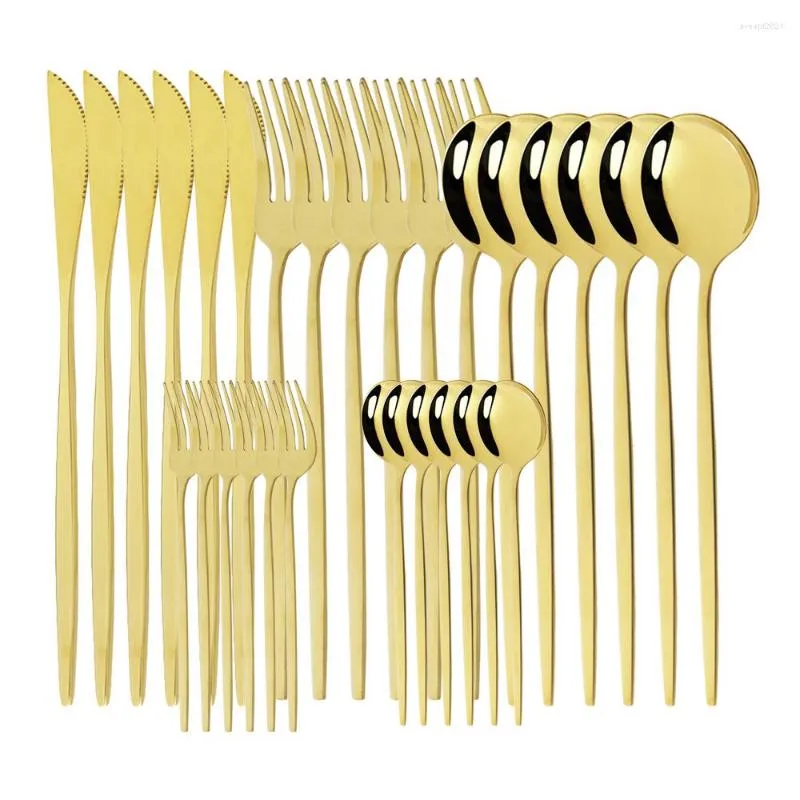 Set di stoviglie set di posate in acciaio inossidabile set da cucina da 30pcs nwe oro gocce cucchiaio coltello da coltello da tavolo da tavolo da tavolo da tavolo