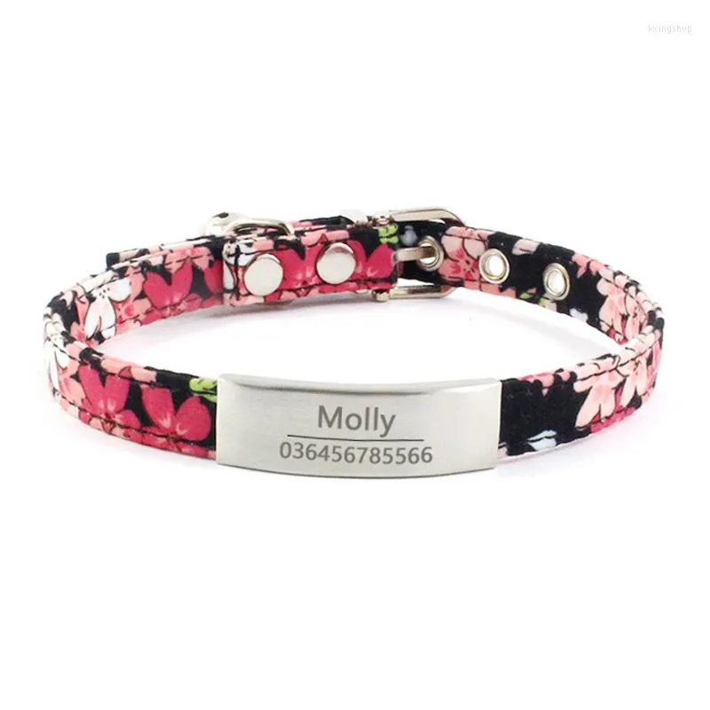 Dog Collars Personalized Collar Laser Engraved Name For Puppies With ID Tags Bell Floral Pattern Supplies Pet Products