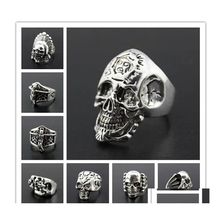 Band Rings Gothic Skl Carved Biker Mens Antisier Retro Punk For Men S Fashion Jewelry In Bk Drop Delivery Otytr