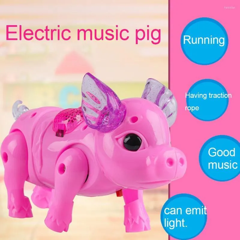 Interior Decorations Electric LED Kids Walking Pig Toy Singing Musical Light With Leash Interactive Gift Random Car Accessories
