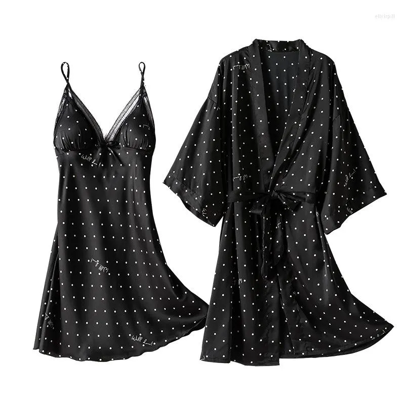 Women's Sleepwear Nightgown Sets Womens 2pcs Robe Suit Spring Nighty Wear Pajamas Sexy Strap Nightwear Sleep Kimono Bath Gown Homewear