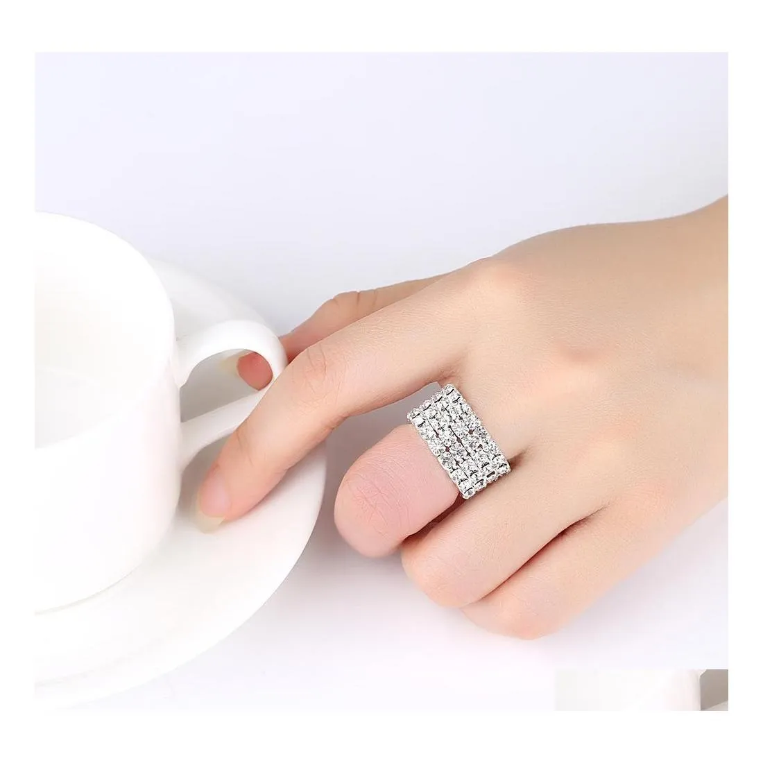 Anelli a fascia Sier Shiny Crystal Ring Jewelry Cubic Zirconia Diamond Hiphop per donna Uomo Q411Fz Drop Delivery Dh7Gw