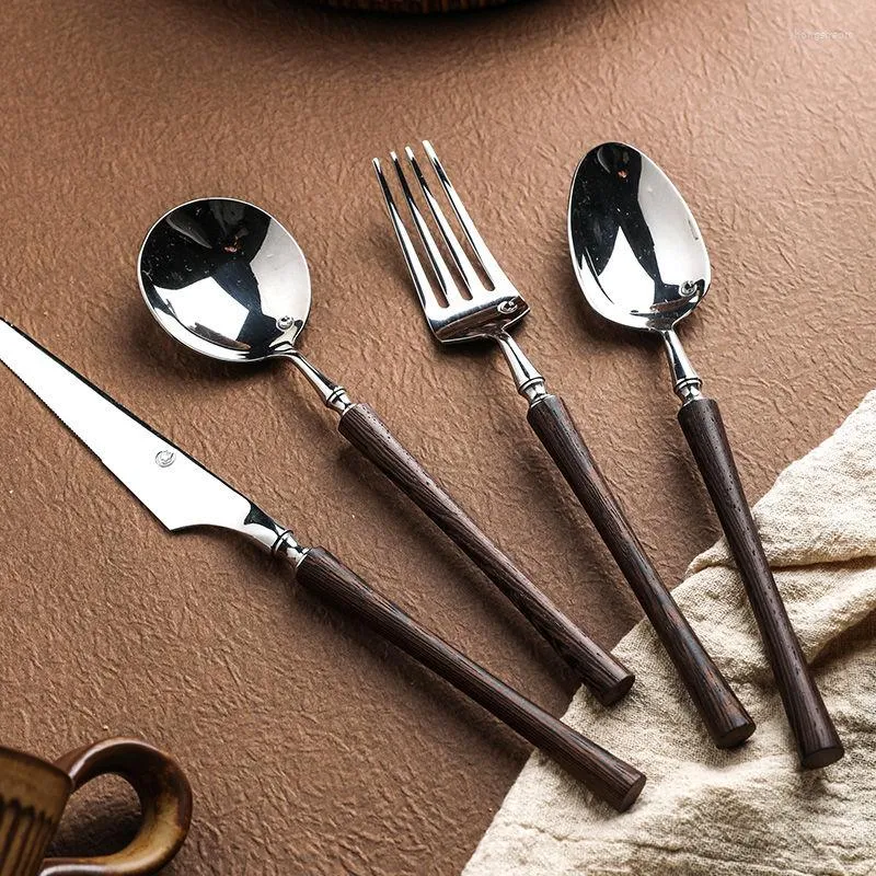 Sin sets WSHYUFEI 304 roestvrijstalen bestek Set Western servies vork met vaste houten handgreep commerciële keukenbenodigdheden