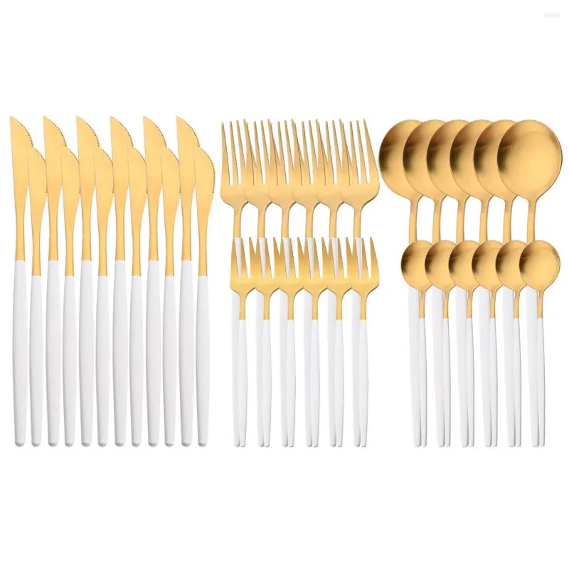 Set di stoviglie 6 Set / 36 pezzi Set in acciaio inossidabile Oro bianco opaco Posate Posate Cucchiaio Forchetta Coltello da dessert Stoviglie occidentali