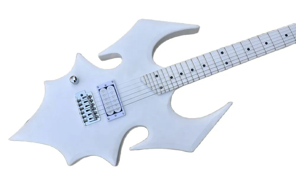 Lvybest Guitar Electric Light Lingen White Incomum Shape Bat Body With Maple Neck Crome Hardware Oferta personalizada