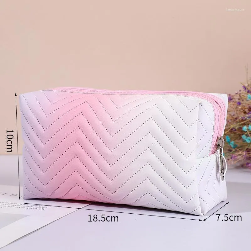 Cosmetic Bags Simple Female Pu Leather Gradient Color Three-Dimensional Bag Outdoor Travel Portable Toiletries Finishing Storage