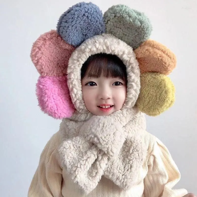 Hats Cute Flower Ears Baby Hat Soft Plush Warm Infant Boys Girls Cap Short Hooded Children Scarf Kids Stuff For 1-5 Y