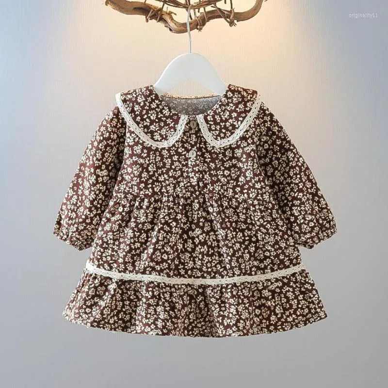 Girl Dresses Baby Girls Floral Dress 2023 Spring Autumn Korean Cute Kids Fake Two Piece Toddler Casual Vestidos Y45