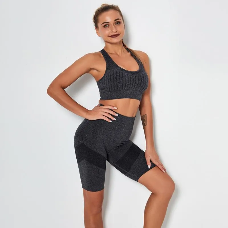 Yoga Outfit 2 Piece Sport Suit Set Pour Femme Shorts Ensembles Workout Gym Vêtements Soutien-Gorge De Sport Et Survêtement Femme