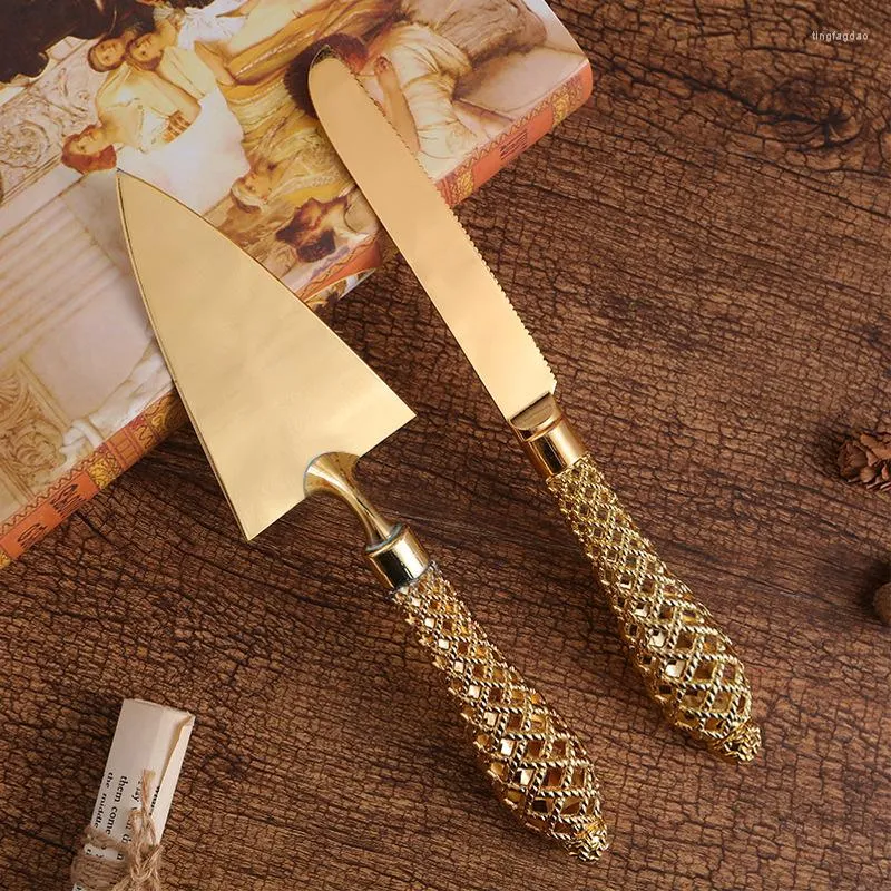 Bakeware Tools 2Pcs/Set Heart Shape Handle Cake Cutter Gold Shovel Knife Party Cooking Baking Divider Wedding Server Set