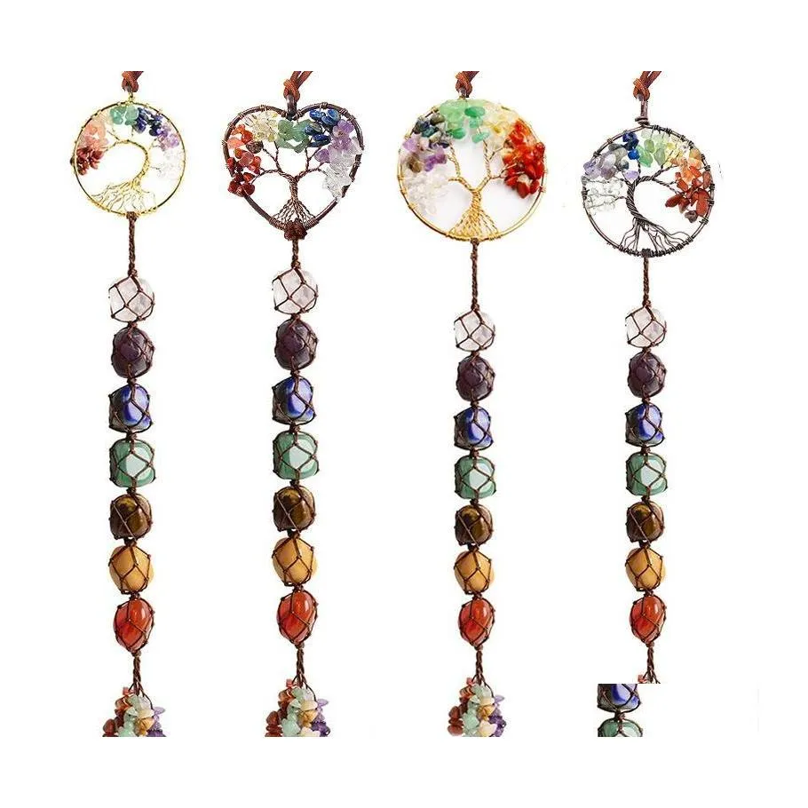 Party Favor Ups Natural Crystal Stone Pendant Handwoven Gravel Tree of Life Car Interior Decoration Accessories Drop Delivery Home G DHDAV