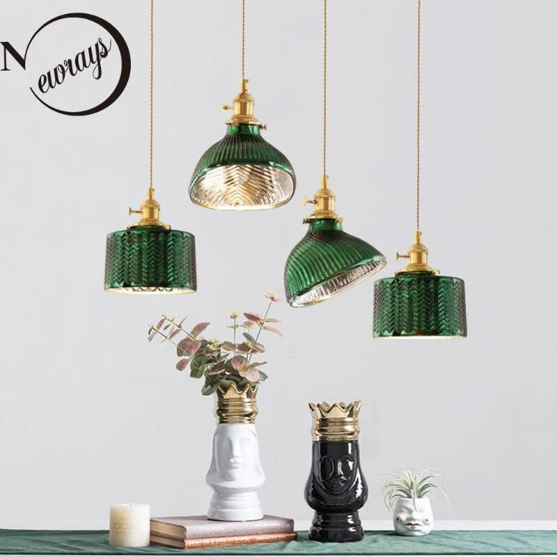 Pendant Lamps Nordic Restaurant Loft Lamp Creative Personality Bar Retro Bedside Bedroom Green Brass LED E27 Glass Lights