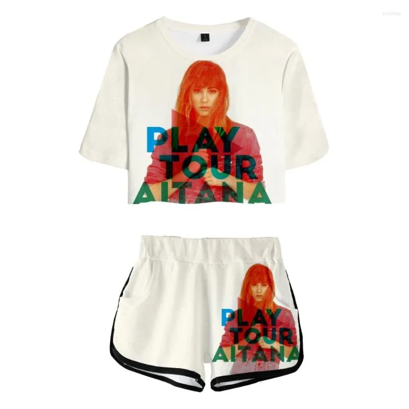 女性のTシャツwamni aitana ocana 2ピースセットレディースガールズショートスリーブド3dコスプレショーツネーベルエラスティックスーツカジュアル2