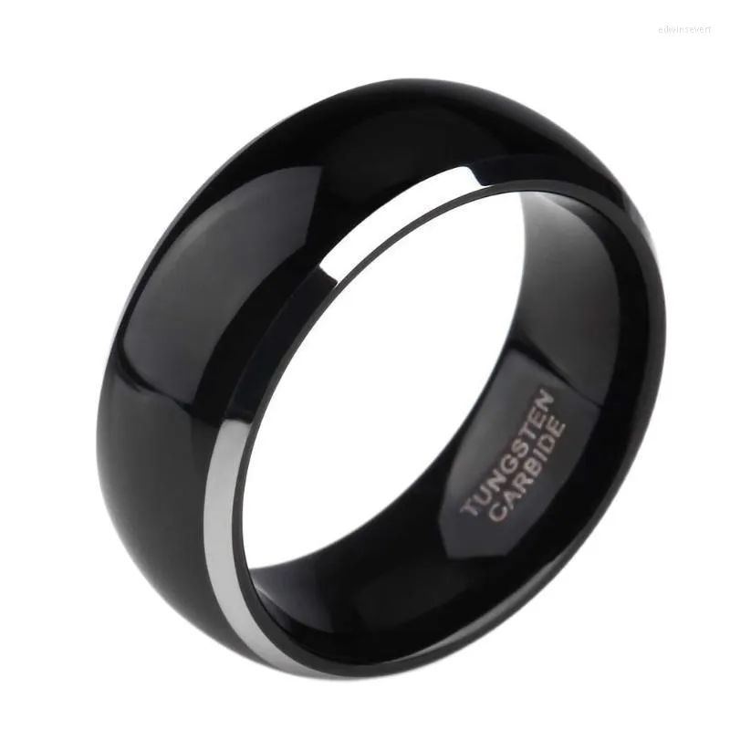 Anneaux de mariage 8mm hommes noir carbure de tungstène anneau dôme bords polis bandes de conception mode bijoux de fiançailles Anillos Hombre Edwi22