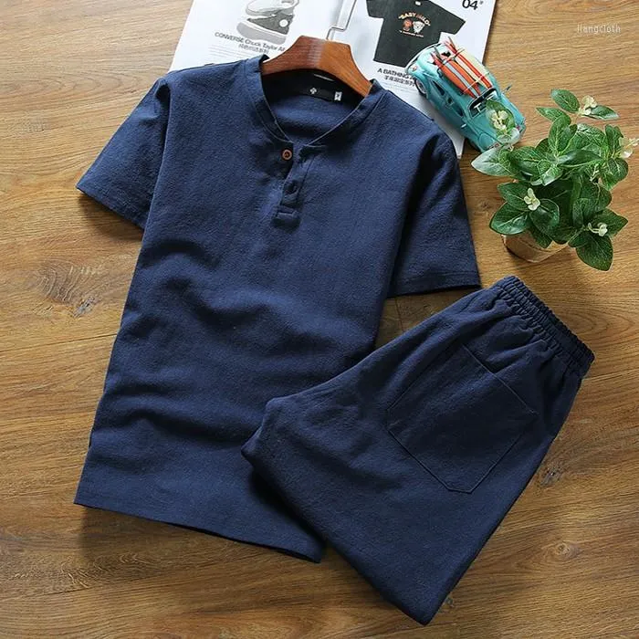 Men's T Shirts 86men's Large Size Linen Short Sleeve Shirt Casual V-neck Loose Two-piece Suit Big Set M-9XL Hip Hop