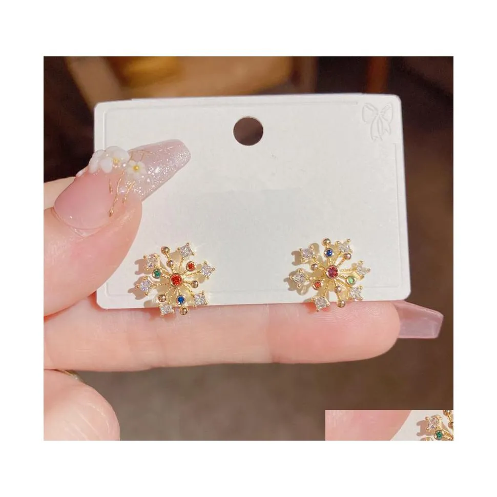 Dangle Chandelier Colorf Zircon Snowflake Kolczyki Koreańskie styl bijoux biżuteria dostawa dht1x