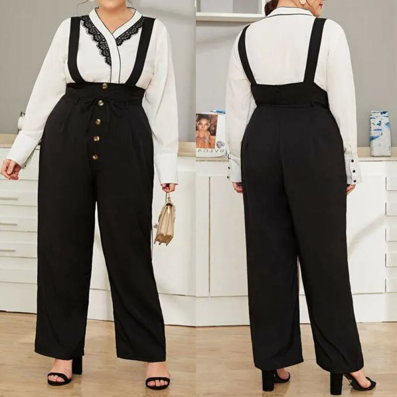 Damen-Overall, Strampler, Übergröße, Latzhose, Overall, Latzhose, Cargohose, Knopfoverall, Playsuits, XL-4XL