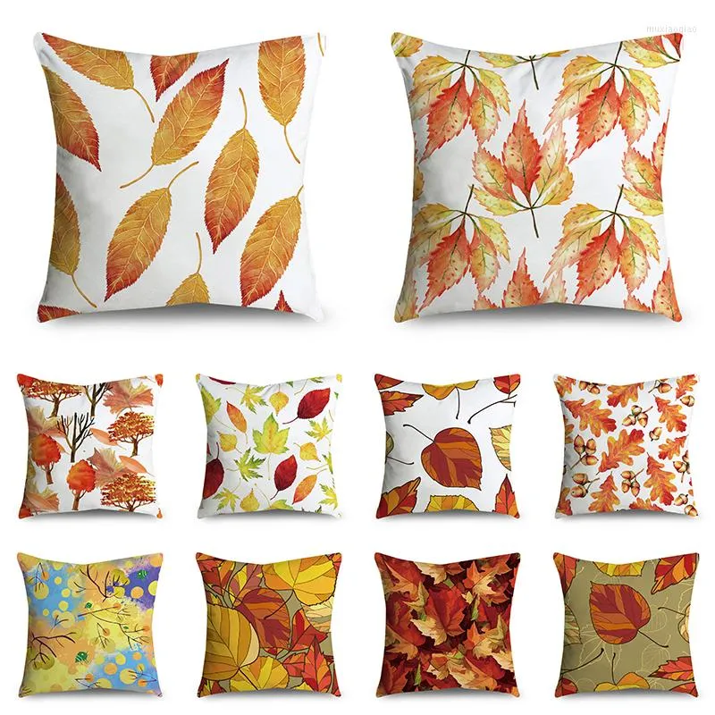 Kudde Autumn Cartoon Leaf Print Mönster Dekorativ S -kudde Polyester Cover Throw Sofa Decoration 45 cm